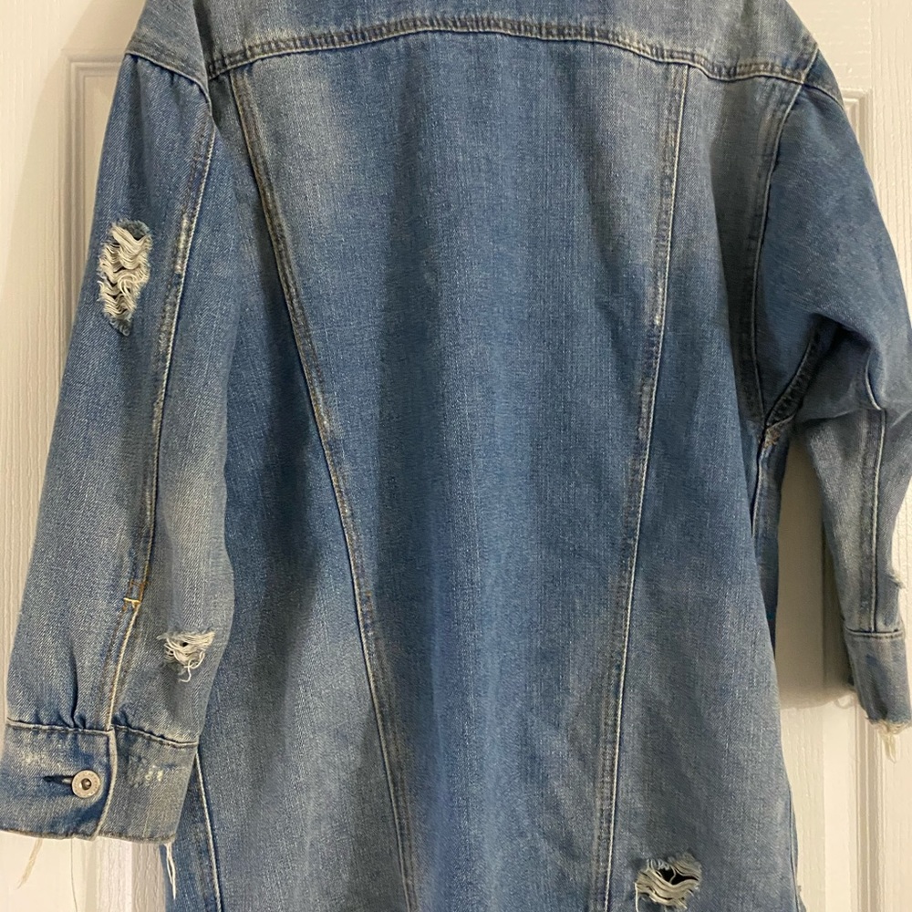 Long Distressed Jean Jacket